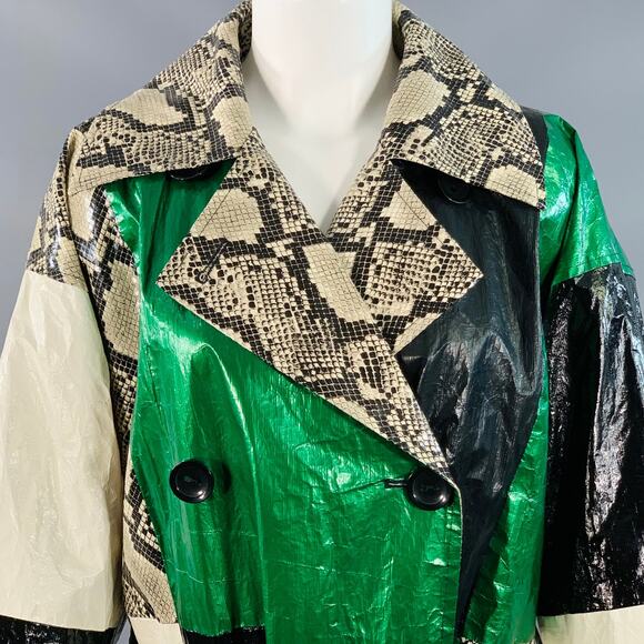 Size M Eliora Trench Multi Color Patchwork Double Breasted Belted Coat - Picture 2 of 11